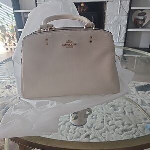 Coach Ivory Leather Satchel with Gold Accents